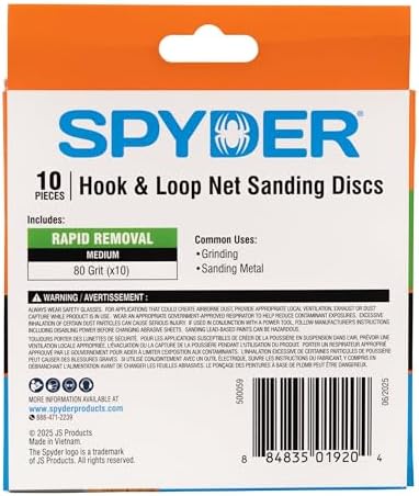 Spyder 10-Pack 80 Grit Sanding Discs, Ceramic Net, 5-Inch Hook and Loop, for Random Orbital Sander (500059)