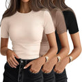 Ficerd 3 Pack Women's Ribbed Short Sleeve T-Shirts