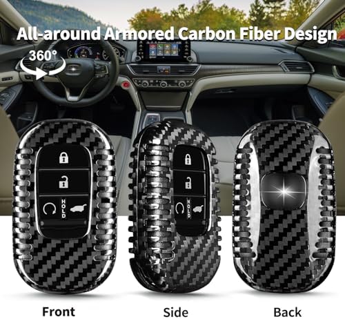 T-carbon Key Fob Cover Compatible with Honda Key Case | Real Carbon Fiber Key Shell fits for Honda Civic Type R Accessories Accord HR-V CR-V Pilot Sport SI EX EX-L Accessories,Black