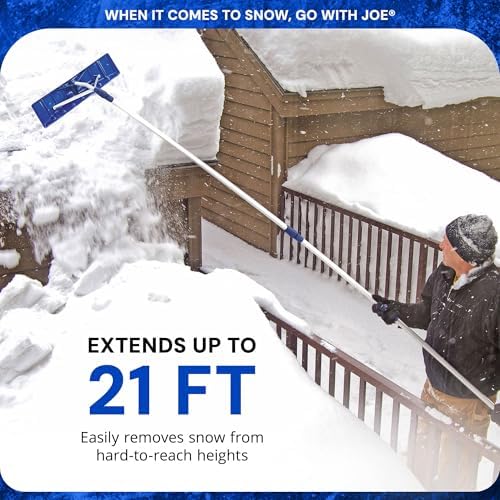 Snow Joe Telescoping Roof Rake, Extendable Leaf & Snow Shovel with Poly Blade, 25 Inch Wide, RJ204M