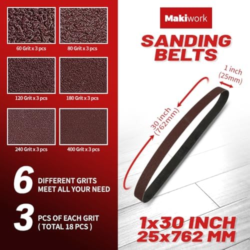 54PCS Sanding Belts and Discs Combo Kit – 18PCS 1x30 Sanding Belts & 36PCS 5 inch PSA Sanding Discs – Assorted Grits – Fits 1x30 Belt Sander & 5” Disc Sander – Aluminum Oxide Heavy Duty Finish