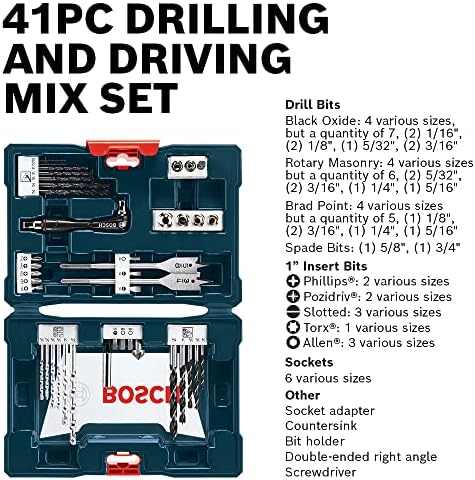 BOSCH CLPK22-120 12V Max Cordless 2-Tool 3/8 in. Drill/Driver and 1/4 in. Impact Driver Combo Kit with 2 Batteries, Charger and Case & Bosch MS4041 41-Piece Drill and Drive Bit Set