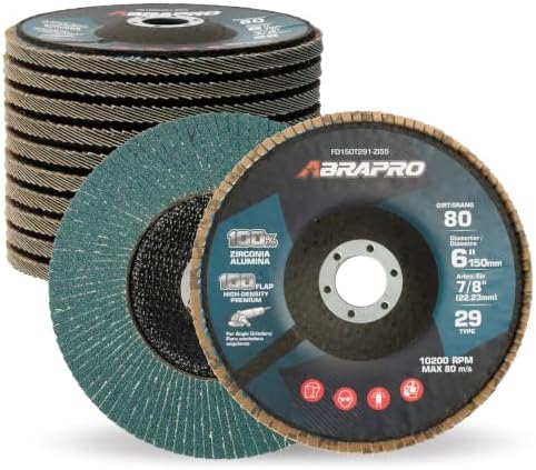 10 Pack 6" x 7/8" Zirconia Flap Discs, T29 Grinding Wheel, 80 Grit