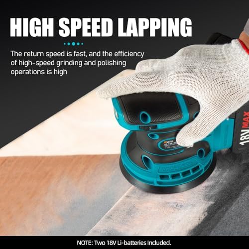 Orbital Sander Cordless, 5" Random Orbital Sander Compatible with Makita Battery, 12000 OPM Electric Palm Sander Tool with Dust Box & 10PCS Sanding Pads for Woodworking (18V Li-Battery Included)