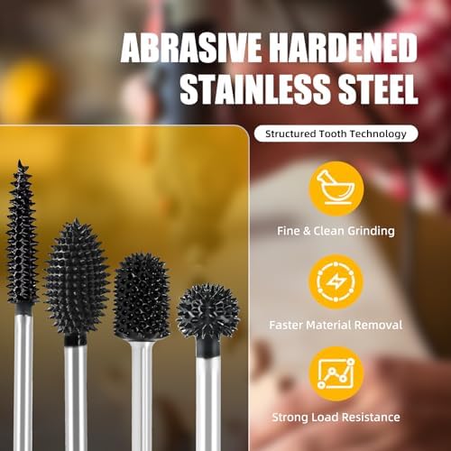 CAELUM Carbide Rotary Burr Set4 Pcs, 1/8" Coarse, for Dremel Rotary Tools
