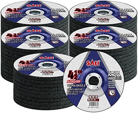 SALI 50 Pack 4-1/2 Inch Grinding Wheels for General Purpose Metal & Stainless Steel, Aluminum Oxide Grinding Disc for Angle Grinder, Depressed Center 4.5" * 1/4" * 7/8"(115 * 6.0 * 22.2 mm)