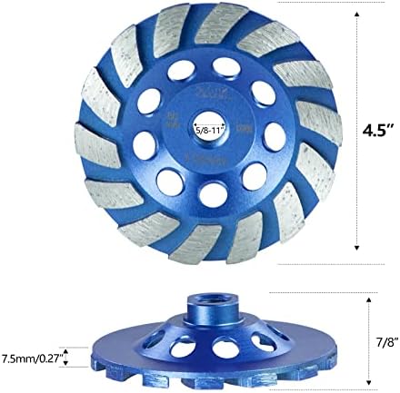 SALI 4.5 Inch 3pcs Concrete Grinding Wheels 14 Turbo Diamond Segments 5/8-11 Arbor Diamond Grinding Wheel Fit for Paint, Epoxy, Mastic, Coating Removal