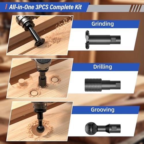 BURMONG 8Pcs Ball Gouge Rotary Burr & Rasp Set for Wood– 3-PC 5/8-11 Sphere & 5-PC 1/4" Hex Shank for Angle Grinders & Drills (Multi-Shape Gouge + Rotary Rasp File Set (8Pcs))