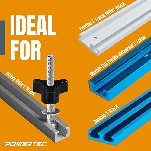 POWERTEC 71130 T-Track Knob Kit with 1/4-20 by 1-1/2" Hex Bolts and Washers, Set of 36, T Track Bolts, T Track Accessories for Woodworking Jigs and Fixtures