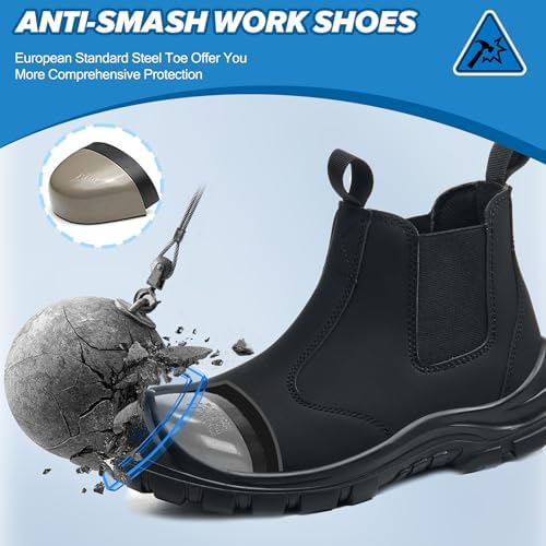 Steel Toe Boots for Men & Women,Slip On Work Boots for Construction