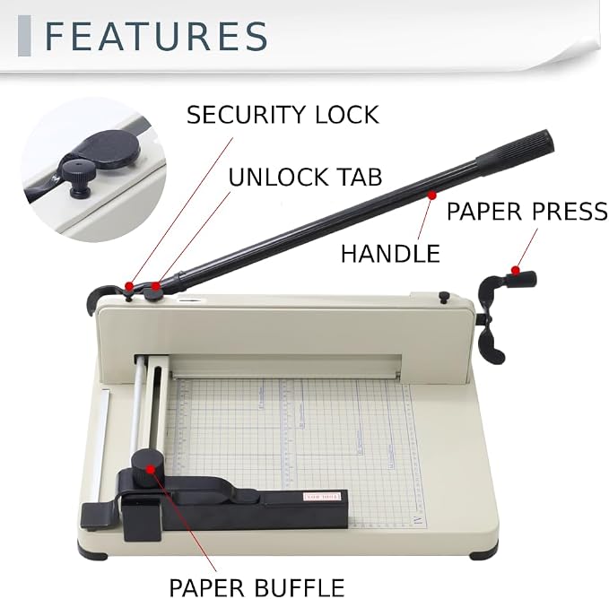 Japard Heavy Duty Paper Cutter A4, 12" Guillotine Blade, Up to 40mm Sheets from 400-500 Sheets, Paper Trimmer with Metric and Inch Scale