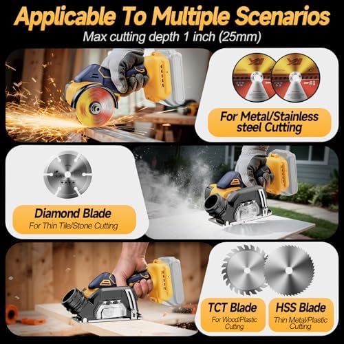 Cordless Cut Off Tool Compatible with Dewalt 20V Max Battery, 3" Mini Cut Off Tool 20000 RPM, 5 Saw 3” Blades for Metal/Wood/Tile/Plastic Cutting, Removable Dust Cover, No Battery