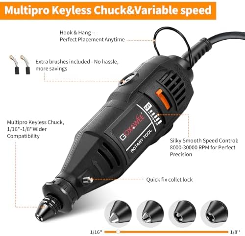 GOXAWEE Mini Rotary Tool Kit with Flex Shaft & Keyless Chuck -140Pcs, Black