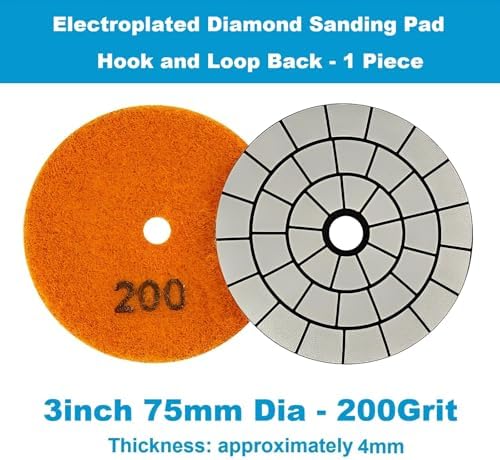Electroplated Diamond Sanding Pad, 200Grit 3inch 75mm Grinding Disc Hook and Loop Backing for Stone Tile Glass Trimming & Metal Polishing & Wood Sanding (1 Piece)
