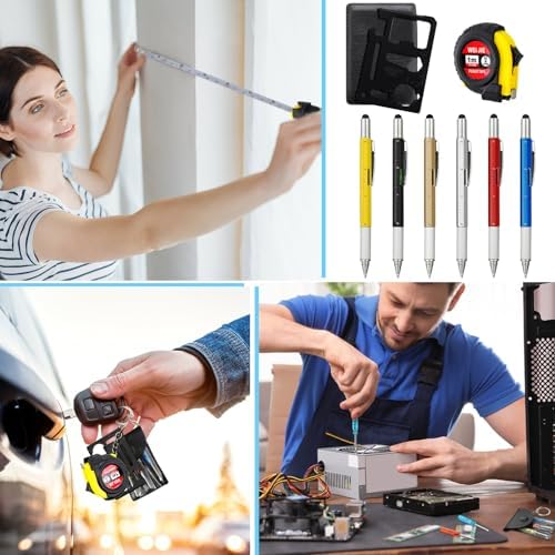 96 Pcs Mini Screwdriver Tape Keychain Set Multitool Pen Card Father's Gifts Bulk Mini Tool Set for Adult Men Dad (Multicolor)