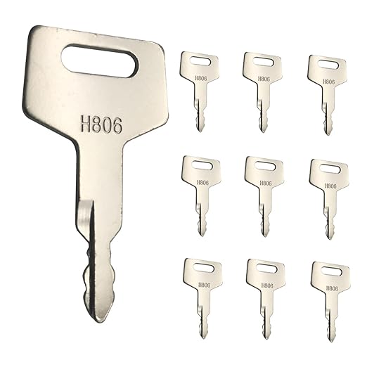 Ignition Switch Keys, 10 Pack Ignition Keys 17001-00019 for Takeuchi Gehl Case New Holland for Caterpillar Heavy Equipment (H806 Ignition Key)
