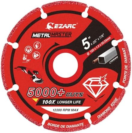 EZARC Diamond Cutting Wheel 5'' x 7/8 Inch for Metal, Cut Off Wheel with 5000+ Cuts on Rebar, Steel, Iron and INOX