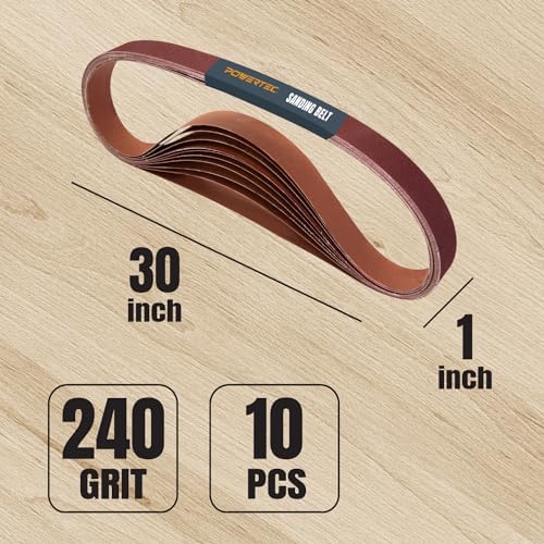 POWERTEC 1x30 Sanding Belts, 30PK, 10 Each of 240/320/400 Grits, 1 x 30 Inch Aluminum Oxide Sanding Belts for Belt Grinder, Belt and Disc Sander, Knife Sharpening, Woodworking (111340)