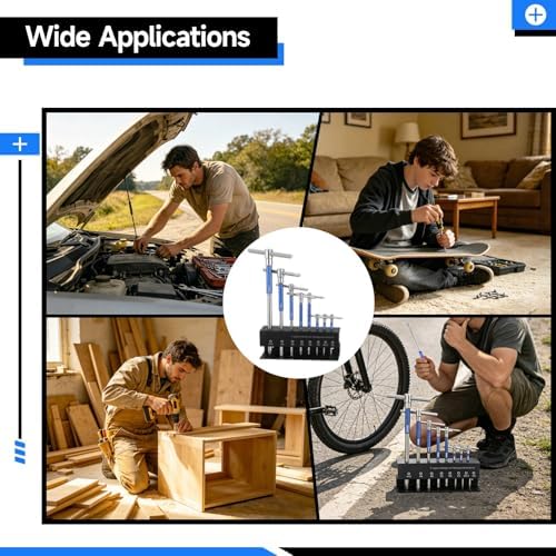 8 Pcs T Handle Hex Wrench Set, Chrome Vanadium Steel Metric Allen Key Kit with Storage Rack, 2-10 mm, Sliding Handle & Rotating Sleeve Design for Auto, Bicycle, Motorcycle Repair & Furniture Assembly