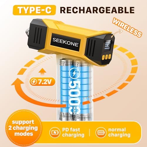 SEEKONE 7.2V Cordless Mini Heat Gun 212-932℉ for Crafts, 3d printing