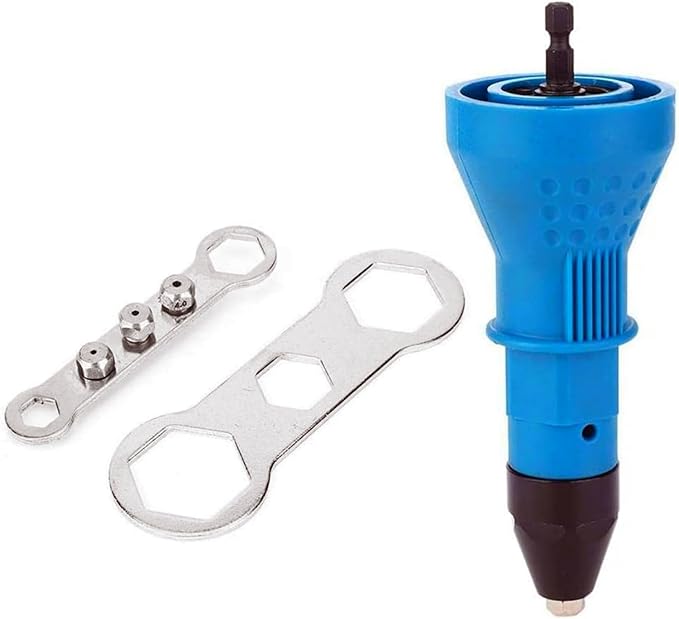 Cordless Electric Rivet Gun Adapter Kit, 1/4 Inch Hex Shank Blind Rivet Nut Drill Adapter Converter Convert Drill to RivetInsert Nut Tool Kit（Blue）