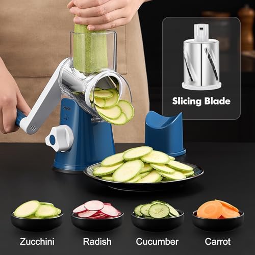 Geedel Rotary Cheese Grater Hand Crank, Cheese Shredder Vegetable Slicer