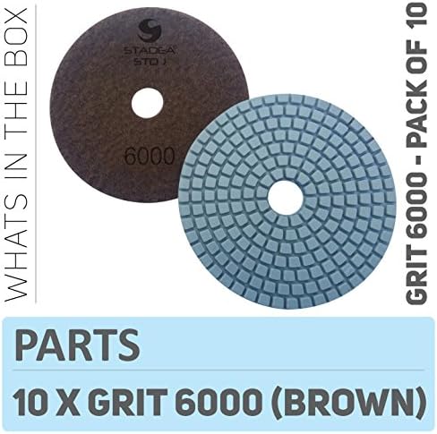 PPW162D Diamond Polishing Pads 4 Inch - For Concrete Terrazzo Marble Granite Countertop Floor Edge Wet Polishing, Grit 6000 - Pack of 10