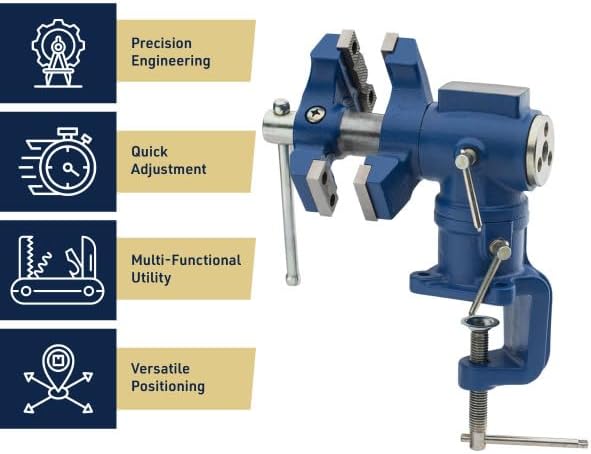 Universal Bench Vise Grip - Multi-Position Modular Cast Iron Woodworking and Metal Working Table Vise with 2 Rotating Jaws and Anvil - Portable Grip with 2-1/4" Max Jaw Opening by Kings County Tools