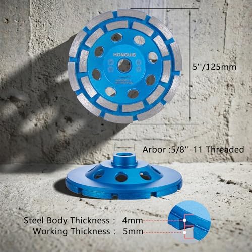 5 inch Diamond Cup Grinding Wheel,5/8"-11 Arbor Concrete Grinder Wheel Double Row for Concrete Masonry Granite Marble Stone