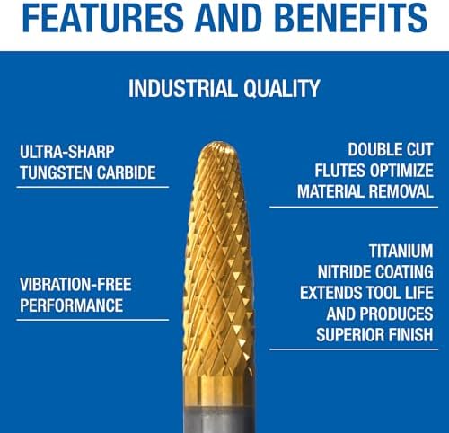 Champion SF1 Titanium Nitrite Coated Burs Solid Carbide 1/4-Inch Cutter Diameter 5/8-Inch Length of Cut
