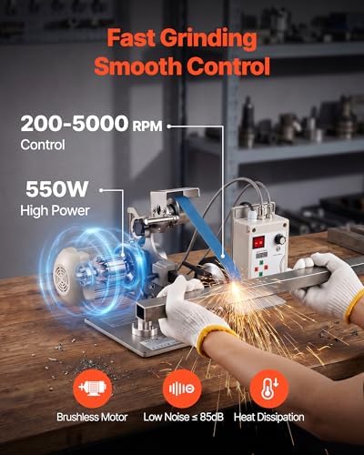 VEVOR Belt Grinder Sander with VFD, 30 x 1-Inch Variable Speed Belt Polisher, 550W Polishing Grinding Machine with 2 Grinding Modes & 3PCS Sanding Belts for Metalworking, Knife Making