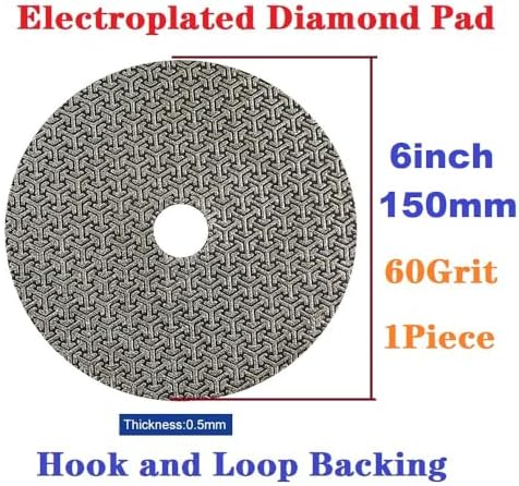 Electroplated Diamond Sanding Paper Sheet Pad,60Grit 6inch 150mm Grinding Sandpaper Pad Hook and Loop Backing for Metal Glass Porcelain Ceramic Hand Polishing & Trimming (1 Piece)