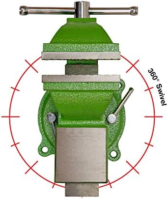 OEMTOOLS 24217 4-Inch Heavy Duty Bench Vise with 360-Degree Swivel Base, Table Vise or Bench Vise for Workshop and Woodworking, No-Hassle Permanent Mounting, Green