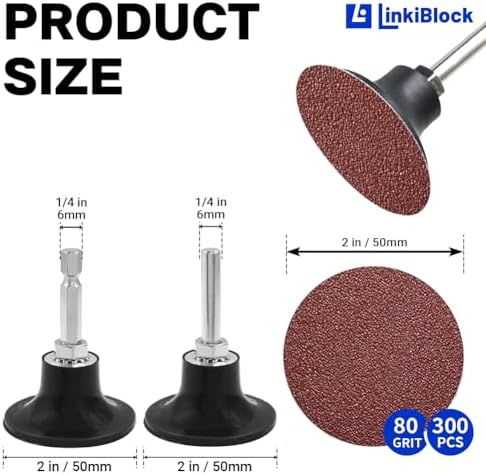 300Pcs 2 inch R-Type Quick Change Aluminum Oxide Surface Conditioning Sanding Discs Set 80 Grit with Adapter & Backing Pad