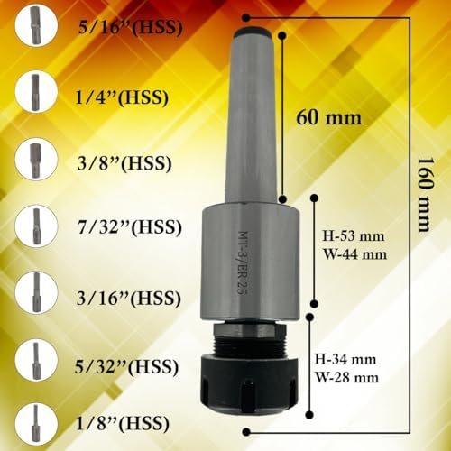 MachEl MT3 Shank Rotary Broach with ER-25 Adapter + 7 Hex Punches Set - Precision Machining Tool Kit