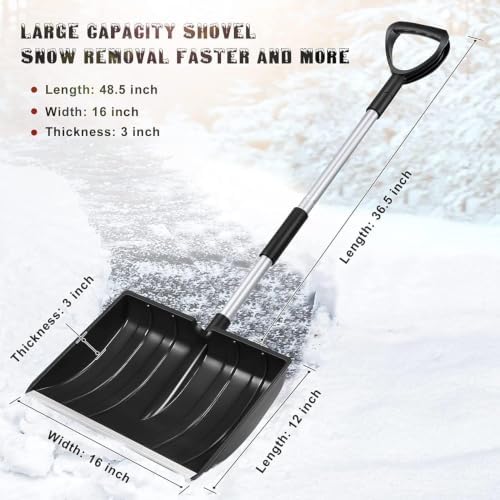 Snow Shovel for Driveway Home Garage Snow Removal 48 inch Long（Black）