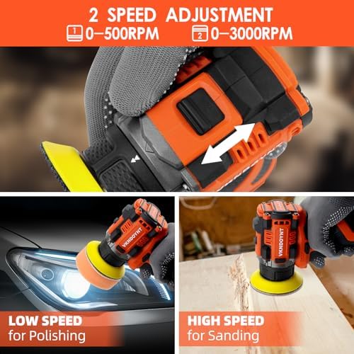 Brushless Cordless Polisher, 3" Mini Buffer & Sander Machine Kit, 2 Variable Speed Small Sander (0-500/0-3000 RPM), 2600mAh Battery, 31 Accessories for Car Detailing/Buffing/Sanding/Waxing