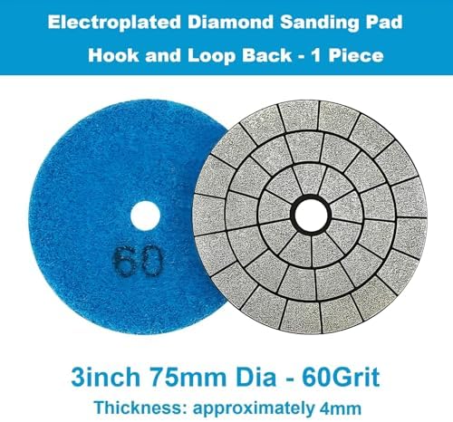 Electroplated Diamond Sanding Pad, 60Grit 3inch 75mm Grinding Disc Hook and Loop Backing for Stone Tile Glass Trimming & Metal Polishing & Wood Sanding (1 Piece)
