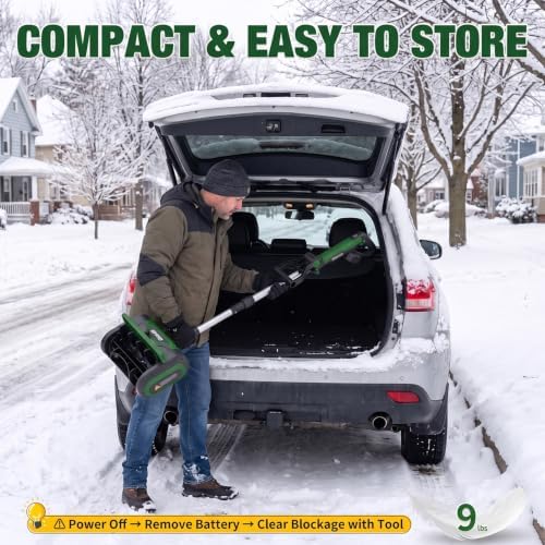 20V Electric Snow Shovel, 12 Inch Cordless Snow Blower with 2 Batteries (Dark Green)