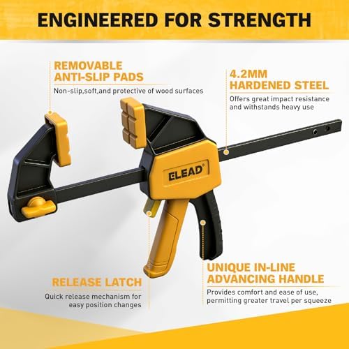 6" Mini Bar Clamps for Woodworking, 4-Piece One-Handed F Clamp/Spreader, 75LBS Load Limit Wood Clamp, Quick Release Grip Clamps for Table Wood Working, Light-duty Tools