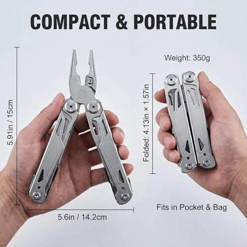 Multitool, 28-in-1 Stainless Steel Multi-Tool with Pocket Knife, Self-locking Pliers, Bottle Opener Professional Multi Tool for Outdoor, Survival, Camping, Hiking, Hunting - Silver