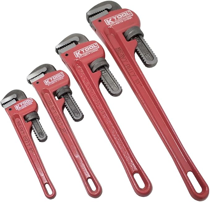 K Tool International 49000 Pipe Wrench Set, Four Piece Kit with 8 10 14 and 18 Inch Sizes, Drop Forged Heavy Duty Steel Jaws, Durable Boxed Storage Case