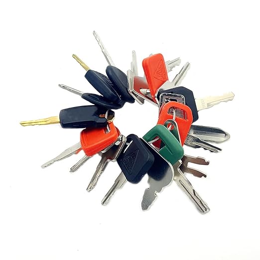 18PCS Heavy Construction Equipment Keys Set,Machinery Operator Ignition Keys Compatible with JD Volvo Caterpillar JCB Case Takeuchi Genie Bobcat Hitachi JLG Toyota