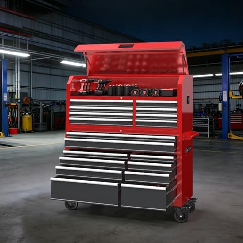 LARBANKE 60'' Rolling Tool Chest Combo, 18-Drawer Heavy Duty Steel Tool Cabinet with Power Outlet, Locking System & Wheels, Mobile Tool Box Organizer for Garage, Workshop, Mechanic & DIY Home Use