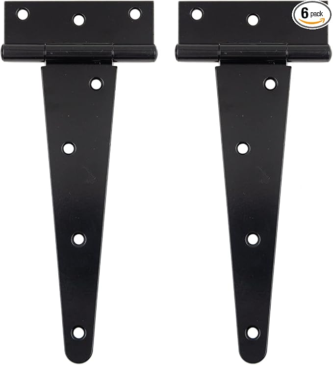 HLMOptimo Heavy Duty T Hinge, 2 pcs, 8 Inch, Black, Powder Coated, Carbon Steel