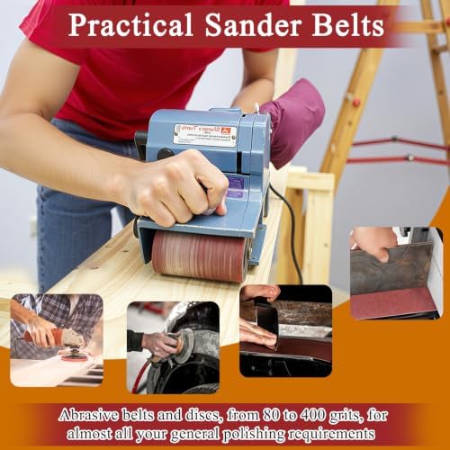33PCS 4x36 Alumina Sanding Belts with 6" Self Stick No Hole Sanding Disc