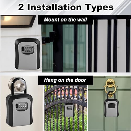 L Large Key Lock Box, 4.5”x3.7”x1.5” Waterproof Kirsite Lockbox | Combination Lockbox for Keys Outdoor, Portable Key Lock Box Wall Mount with Code (L Size, Gray)