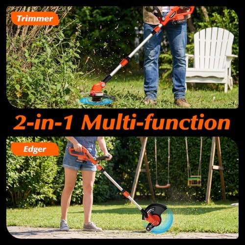 20V Electric Weed Wacker Cordless Edger Lawn Tool 2 X 2.0Ah Battery Powered Weed Eater with Charger, 12 Inch Lightweight String Trimmer, Auto Line Feed Grass Cutter Lawn Mower for Small Yard Orange