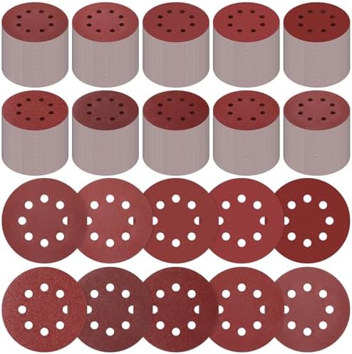 1000 Pcs 5 Inch 8 Hole Sanding Discs Round Hook and Loop Sandpaper 60/80/100/120/150/180/240/320/400/600 Grits Sandpaper for Random Orbital Sander Wood Sanding Automotive Wood Metal Polishing
