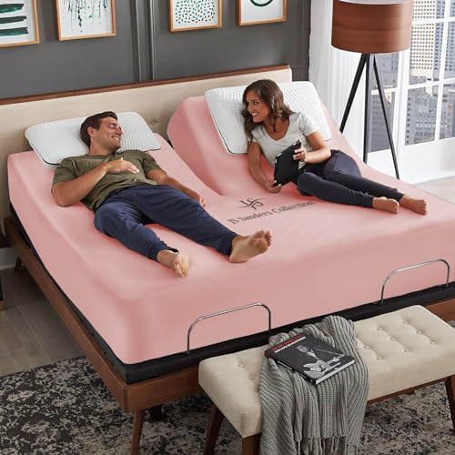 JS Sanders Collection 600TC Flex Top Queen Sheets for Sleep Number Bed - 100% Cotton 4 Pcs Top Split Queen Sheets for Adjustable Bed Queen 36 Inch Down Blush -18 Inch Deep